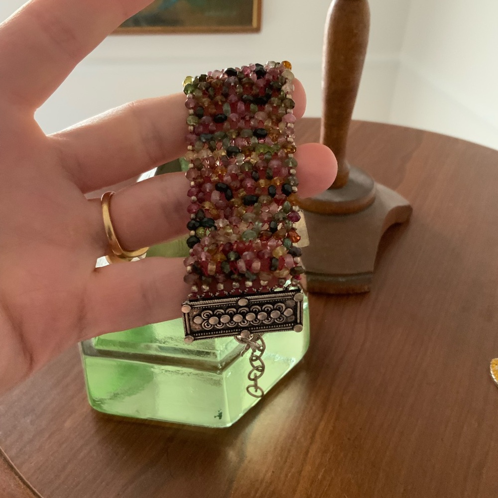 Vintage Multicolor tourmaline 925 faceted beads wide hand made Bracelet